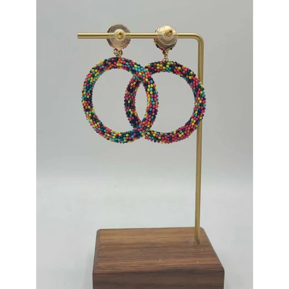 Colorful Beaded Hoop Stud Earrings